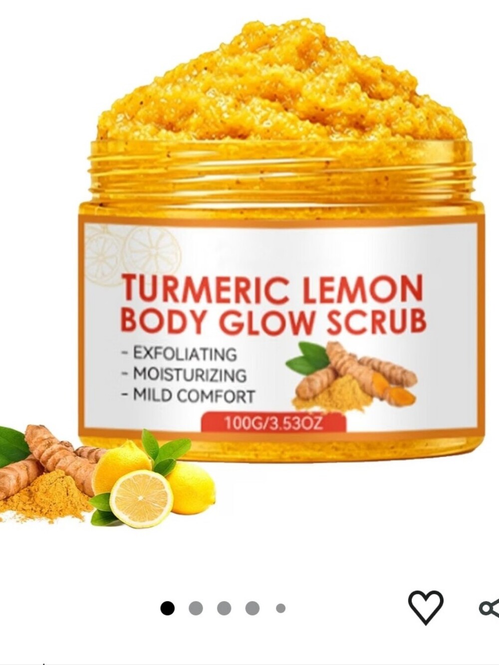 Turmeric Lemon Body Exfoliating Scrub, Gentle Moisturizing Skin Glow Scrub